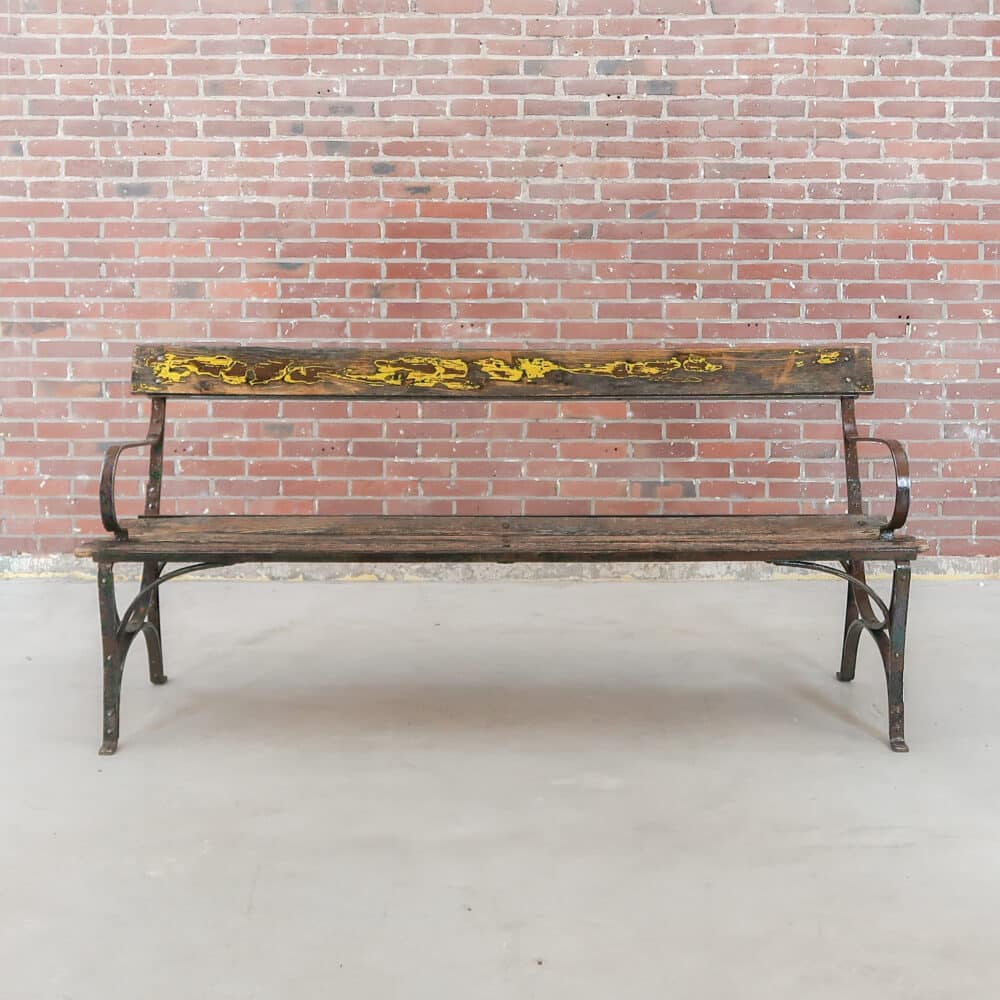 Brocante bruine parkbank - Afbeelding 2