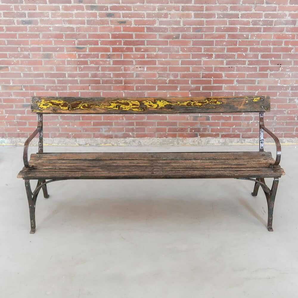Brocante bruine parkbank - Afbeelding 3