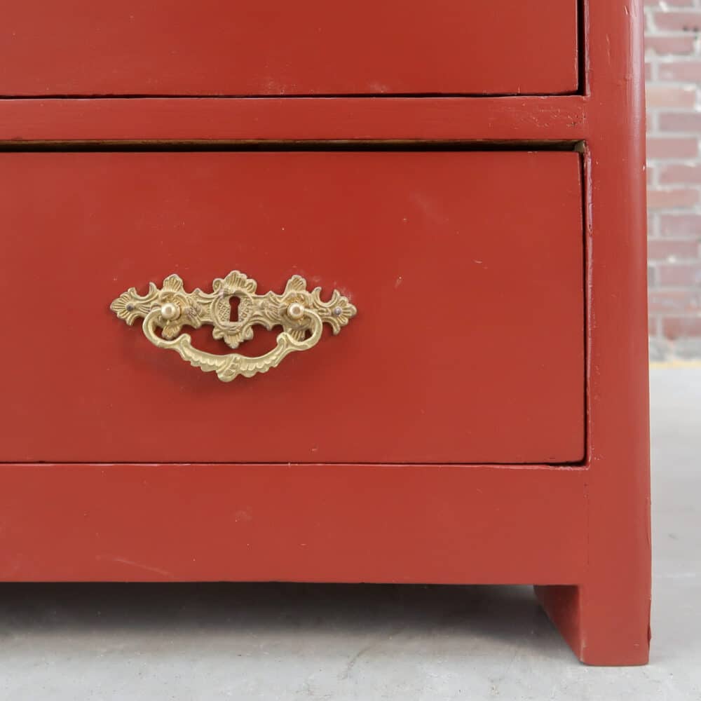 Brocante rode linnenkast - Afbeelding 5