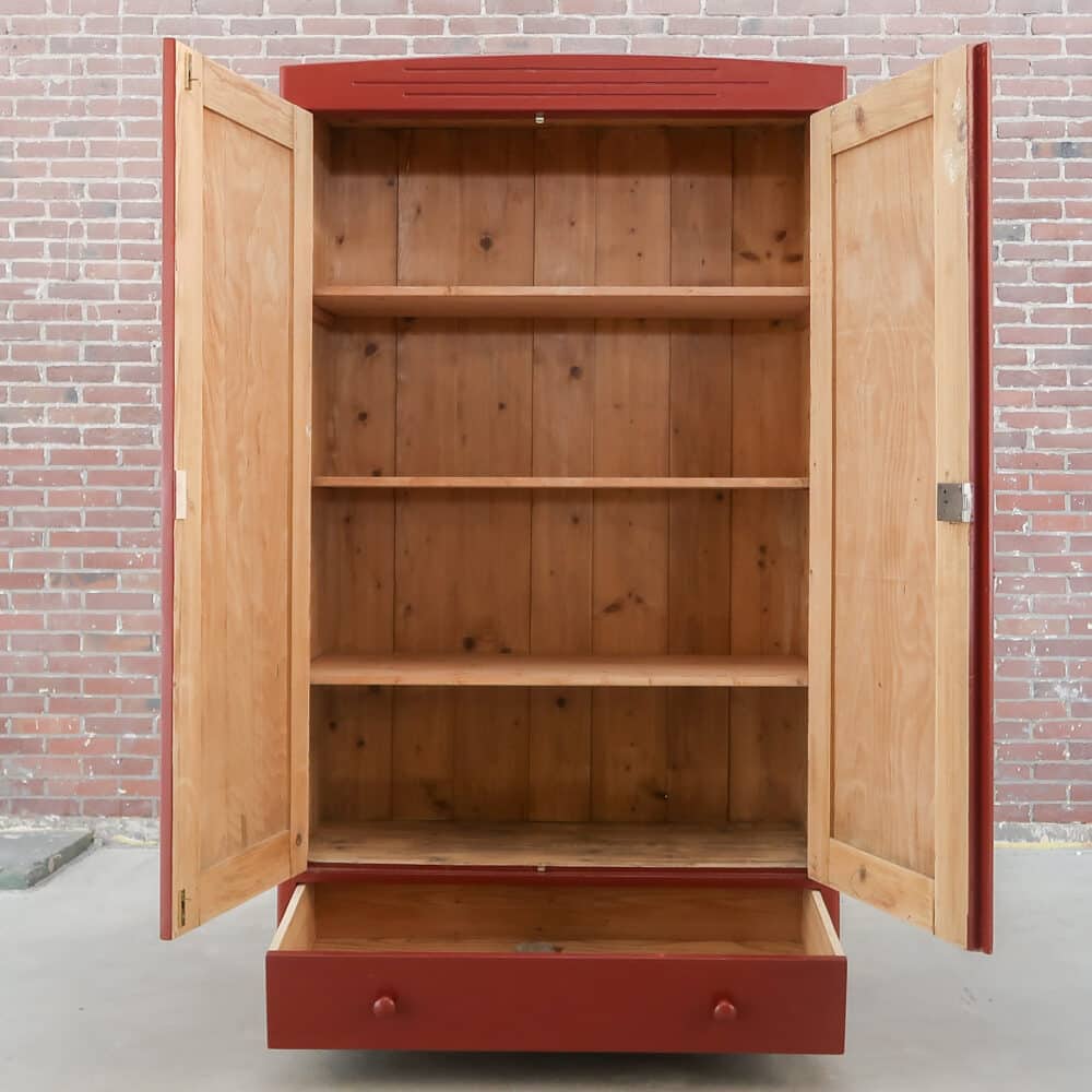 Brocante rode linnenkast - Afbeelding 2