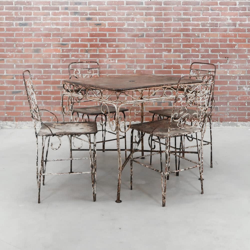 Brocante bistroset - 4 stoelen en tafel