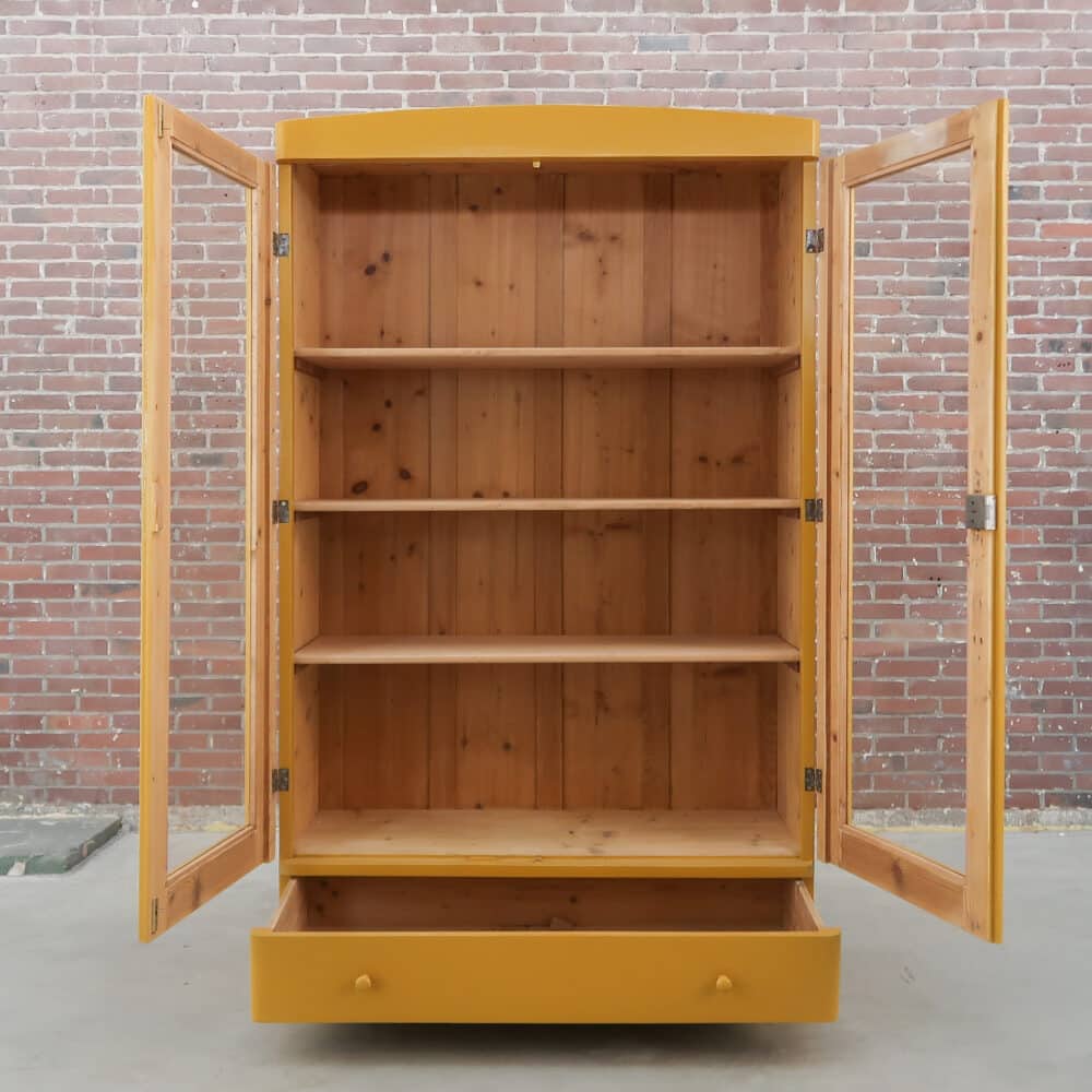 Brocante gele vitrinekast – Bild 2