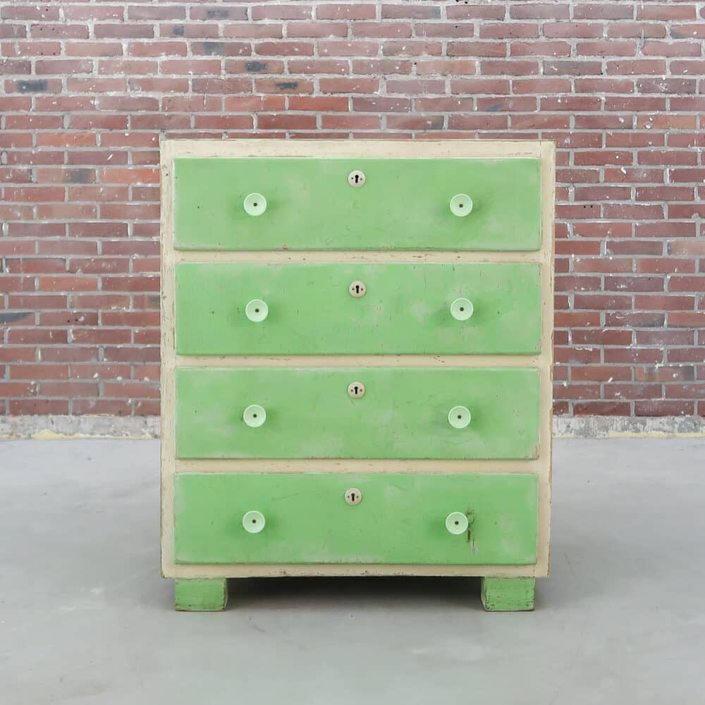 Groene brocante ladekast - Afbeelding 2