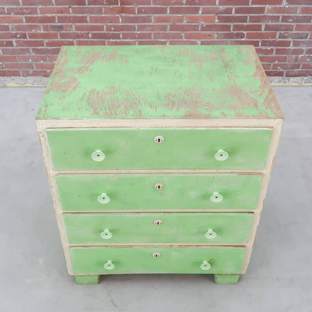 Groene brocante ladekast - Afbeelding 4