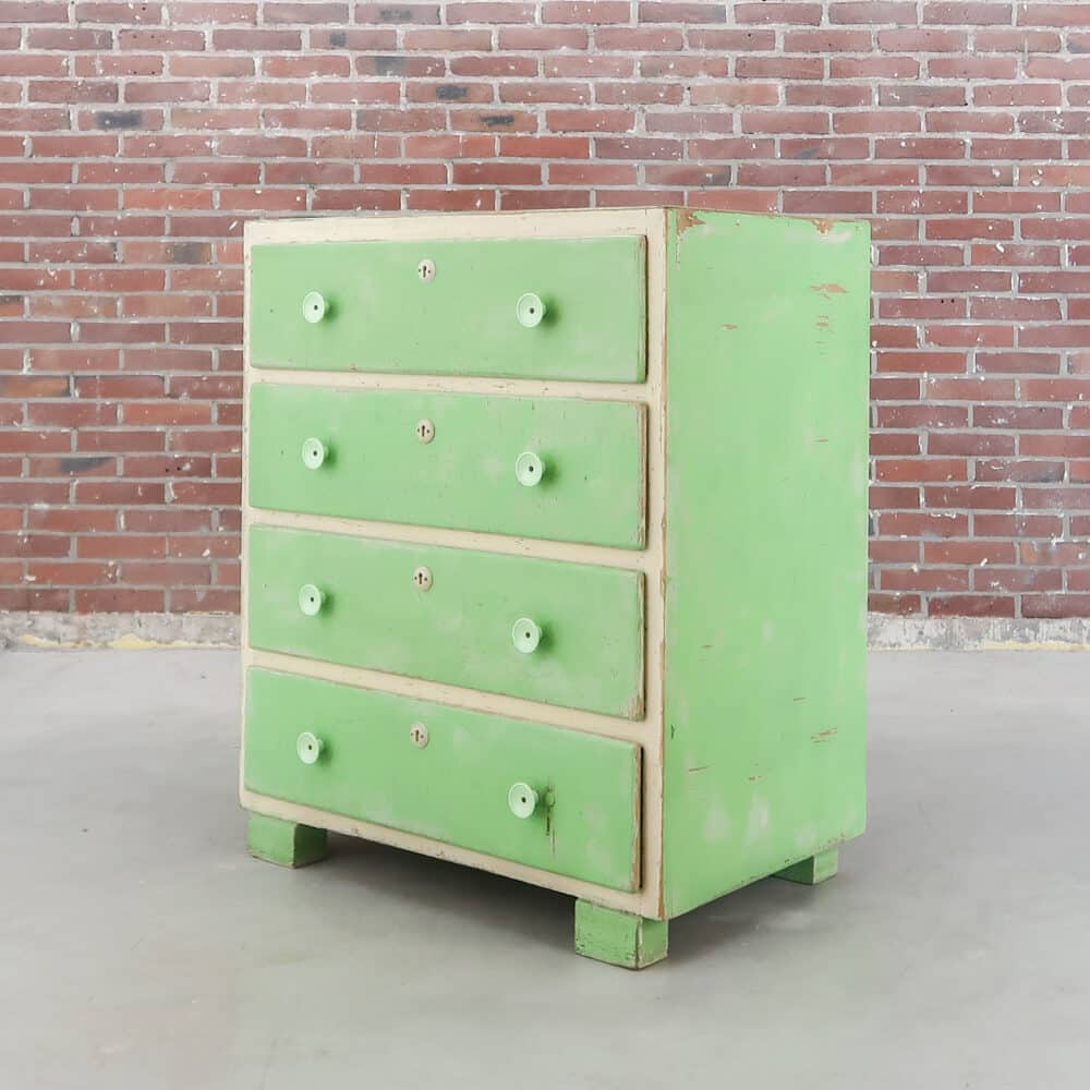 Groene brocante ladekast