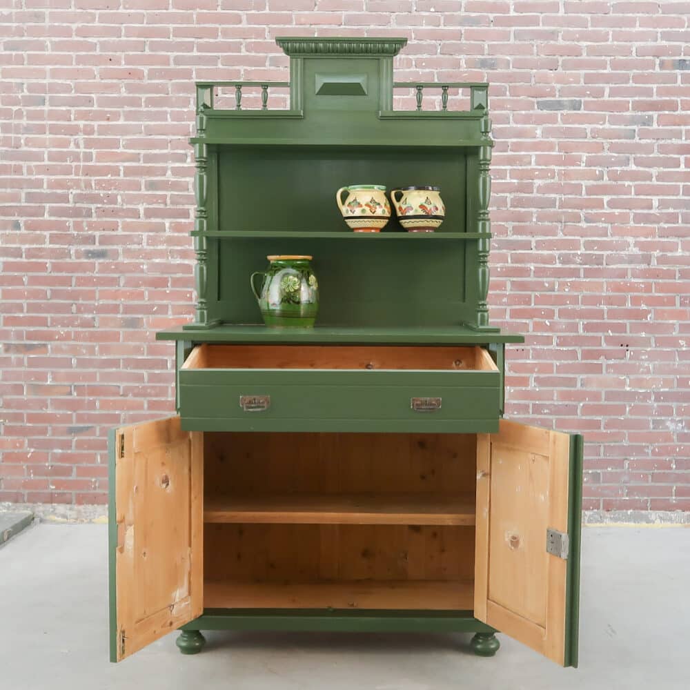 Brocante groene buffetkast - Afbeelding 2