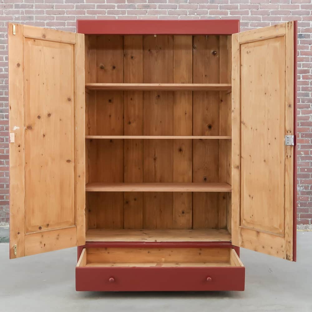 Brocante rode linnenkast - Afbeelding 2