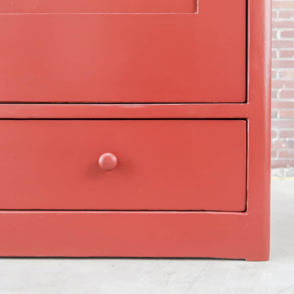 Brocante rode linnenkast - Afbeelding 6