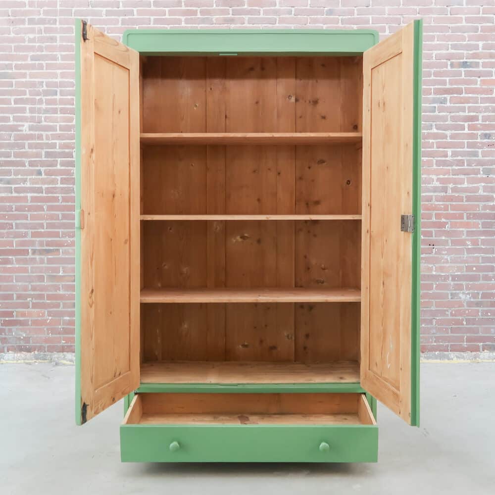 Brocante groene linnenkast - Afbeelding 2