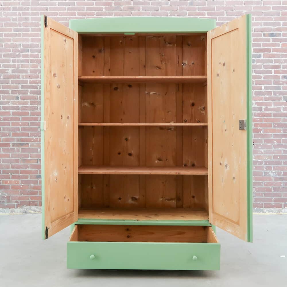 Brocante groene linnenkast - Afbeelding 2