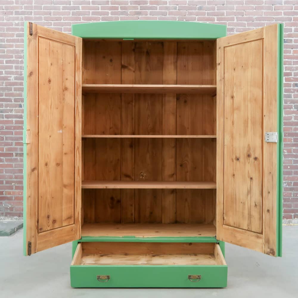 Brocante groene linnenkast - Afbeelding 2