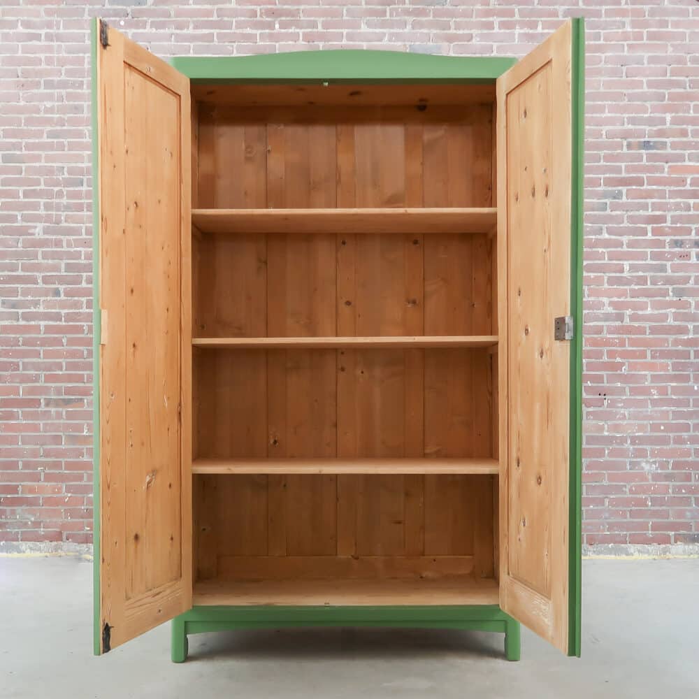 Brocante groene linnenkast - Afbeelding 2