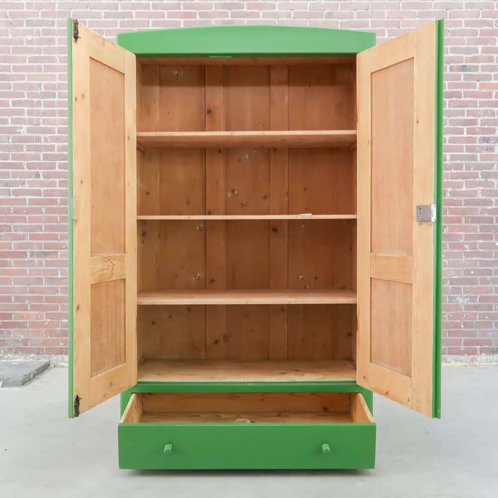 Brocante groene linnenkast - Afbeelding 2