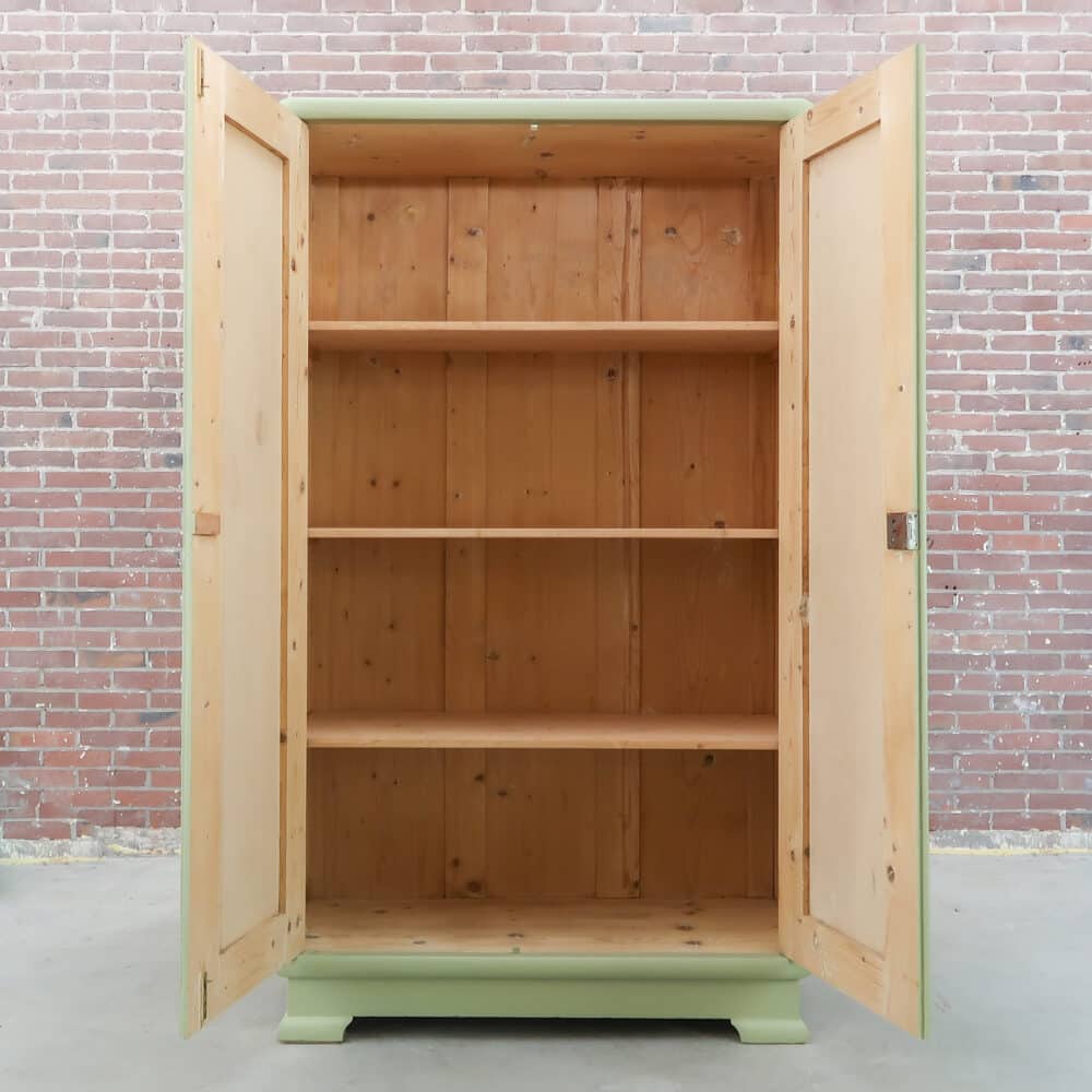 Brocante groene linnenkast - Afbeelding 2