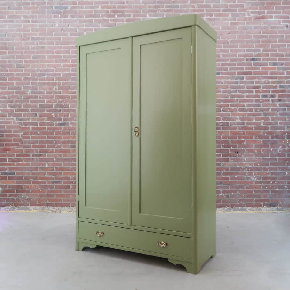 Brocante groene linnenkast - Afbeelding 3