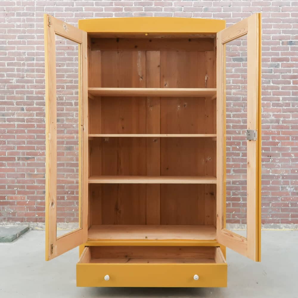 Brocante gele vitrinekast - Afbeelding 3