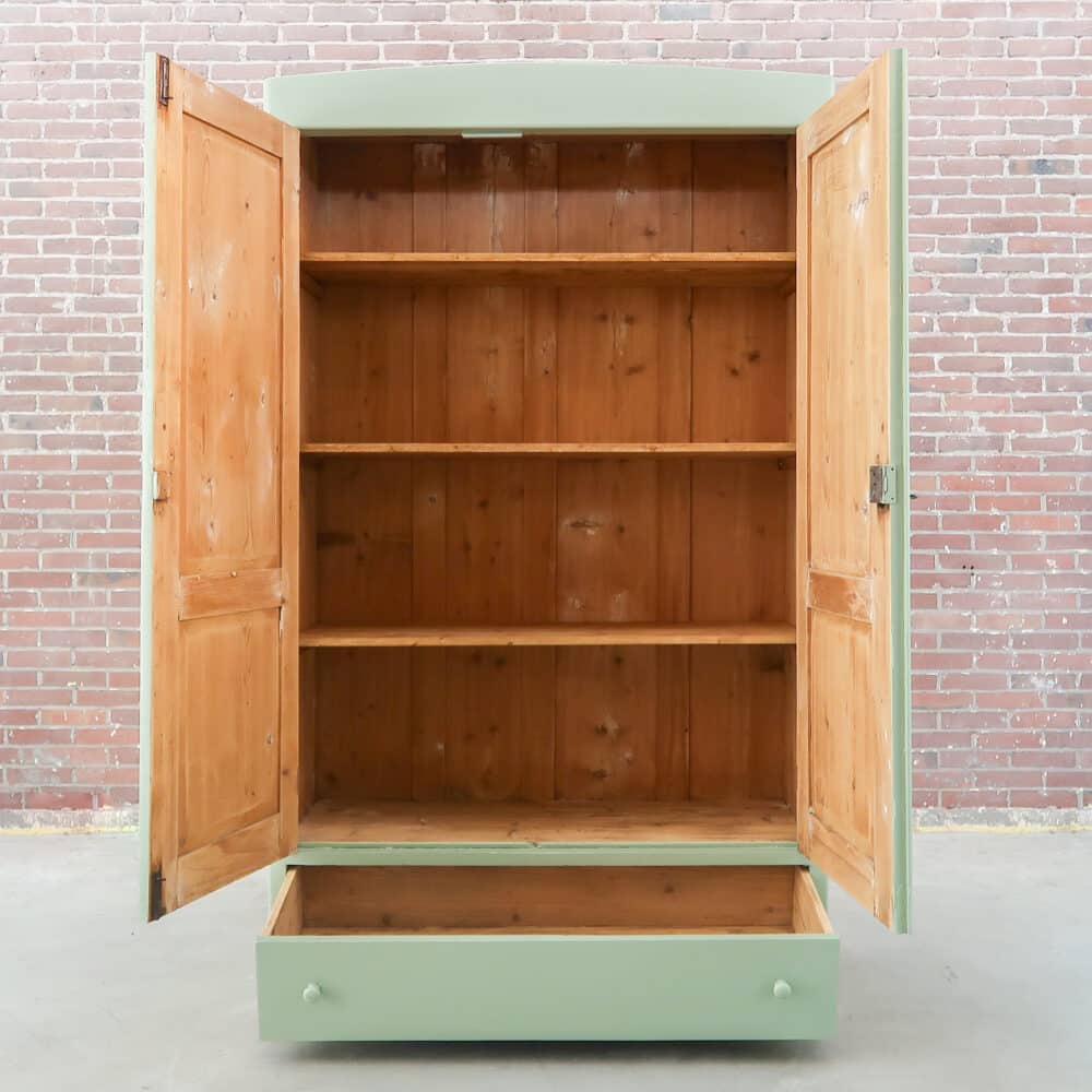 Brocante groene linnenkast - Afbeelding 2