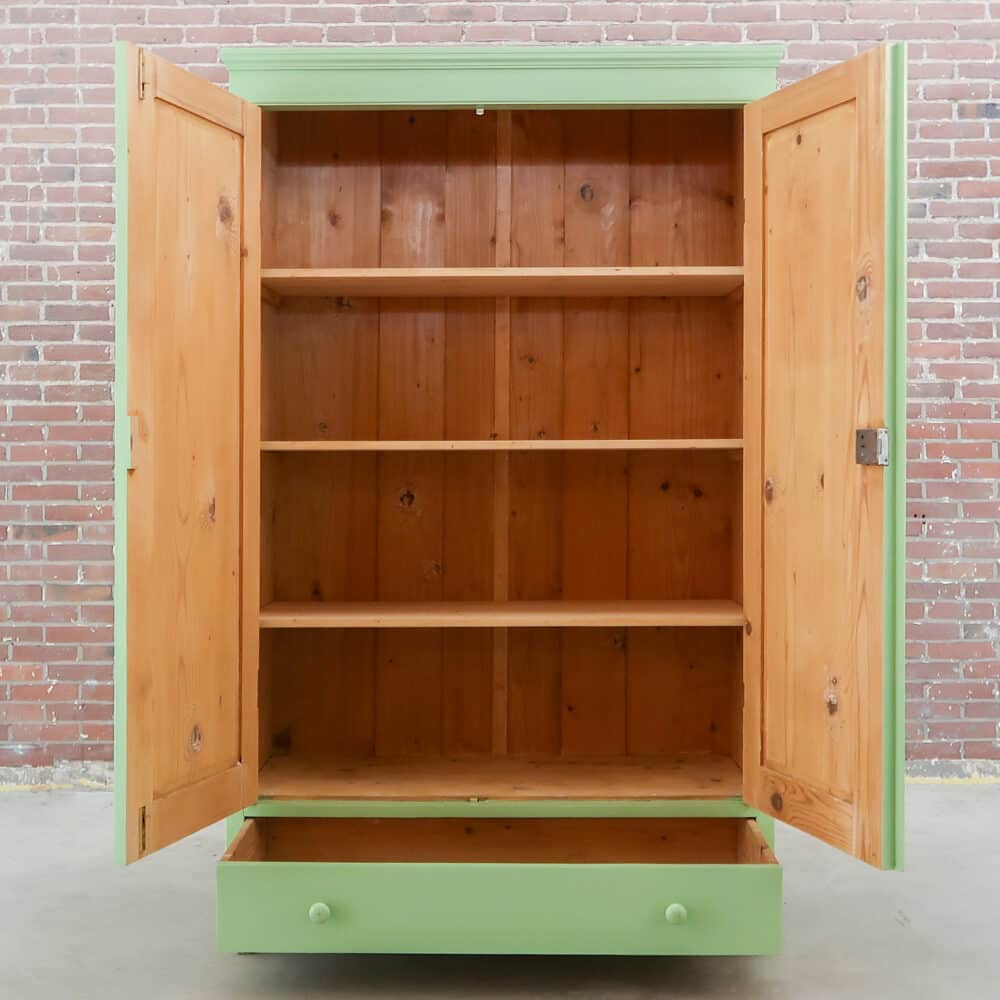 Brocante groene linnenkast - Afbeelding 2