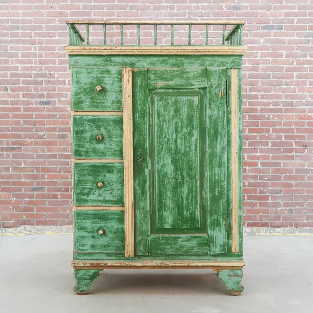Antieke groene kast - Afbeelding 2
