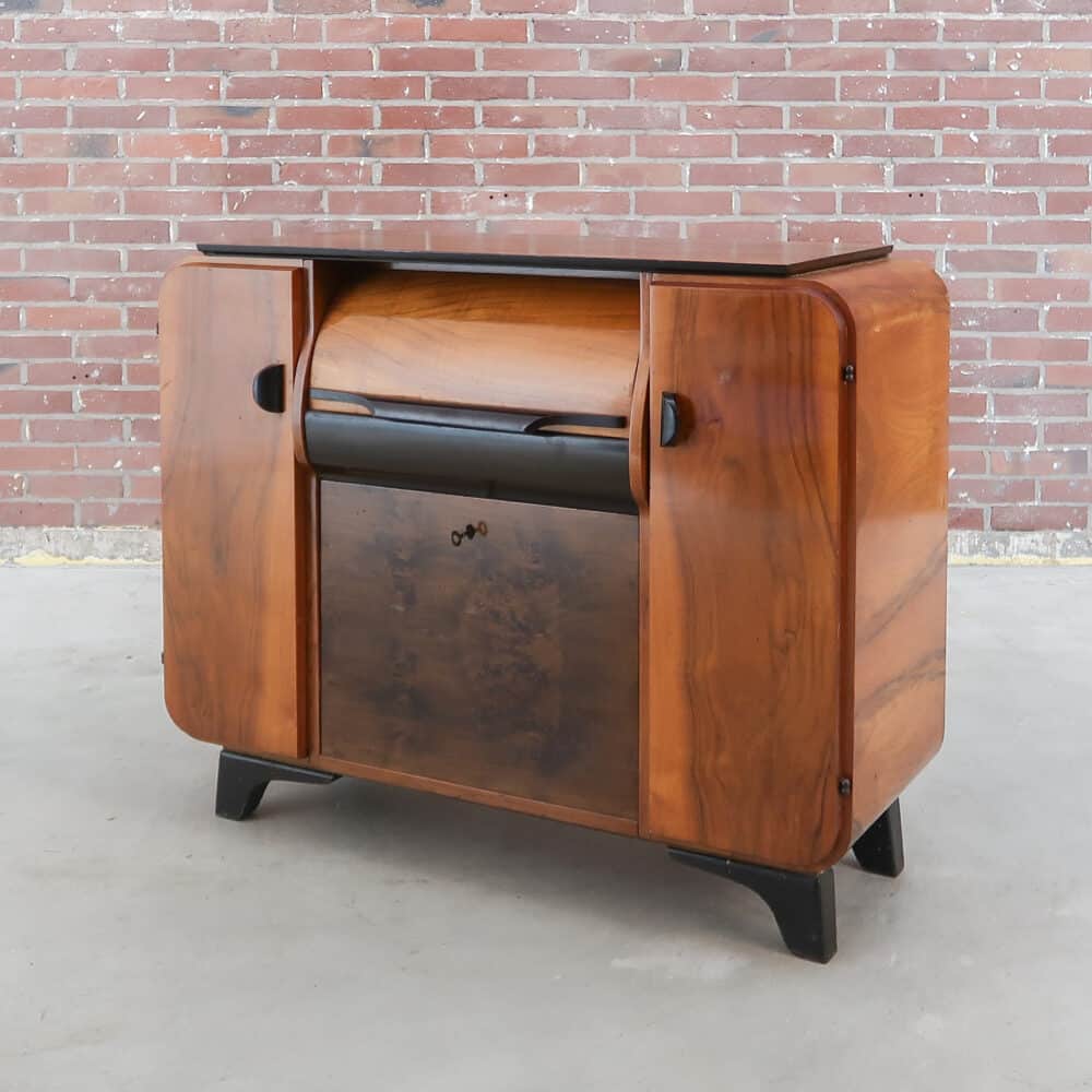 Art Deco platenkast met rolluik,
