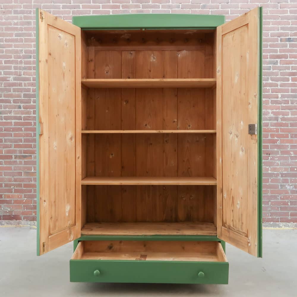 Brocante groene linnenkast - Afbeelding 2