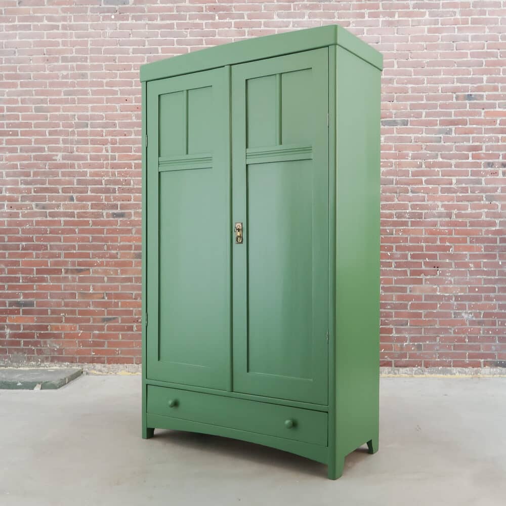 Brocante groene linnenkast - Afbeelding 6