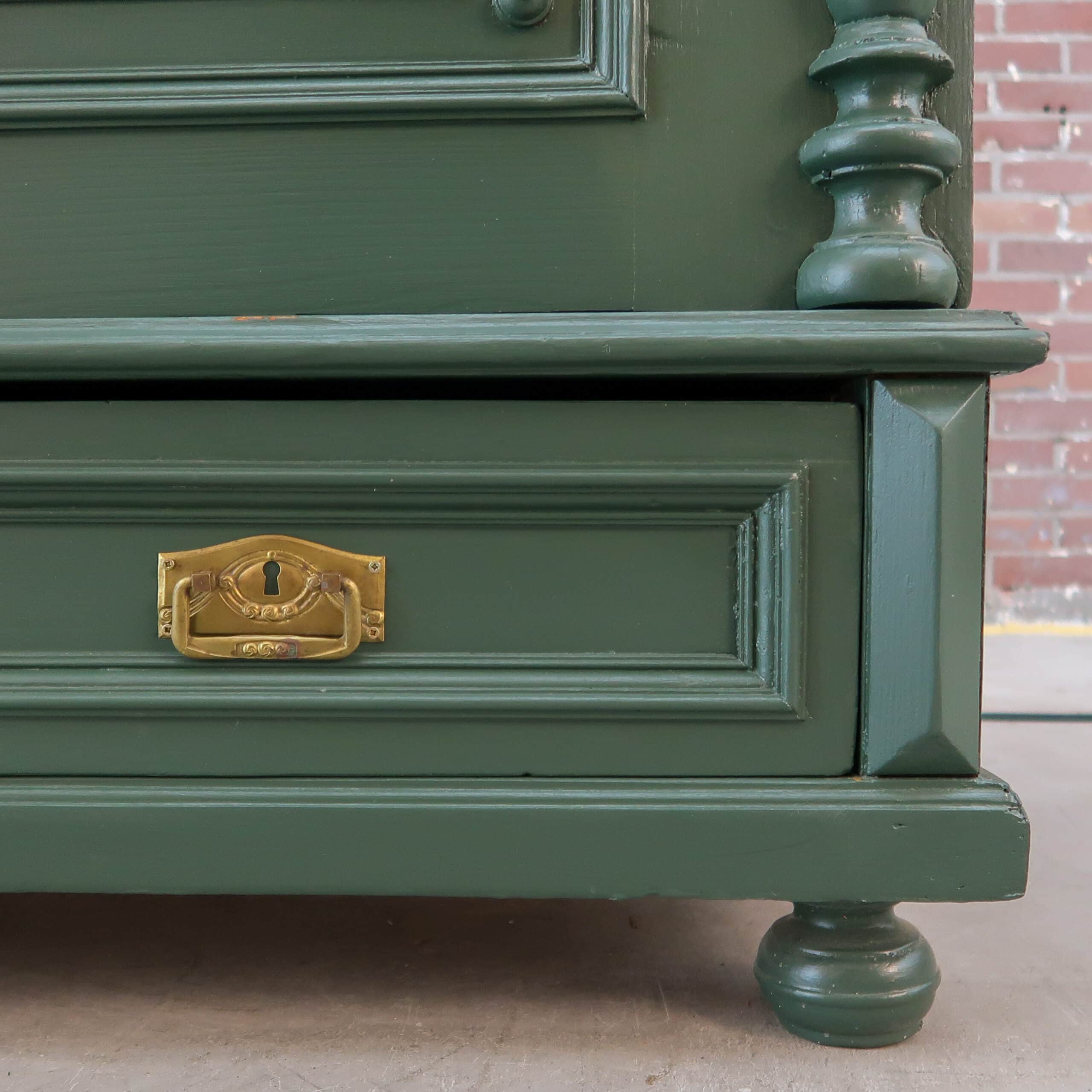 Brocante groene linnenkast - Afbeelding 9