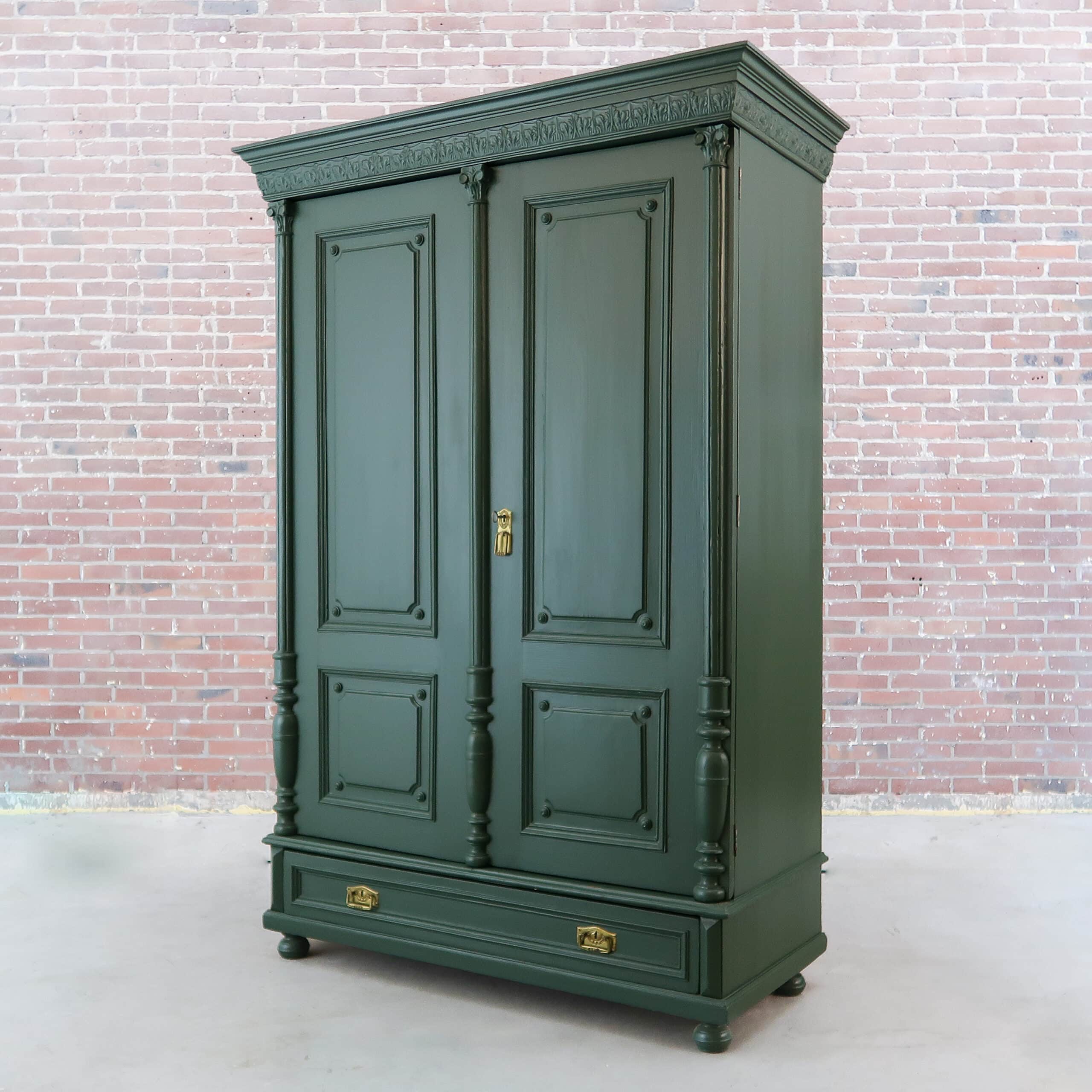 Brocante groene linnenkast - Afbeelding 10