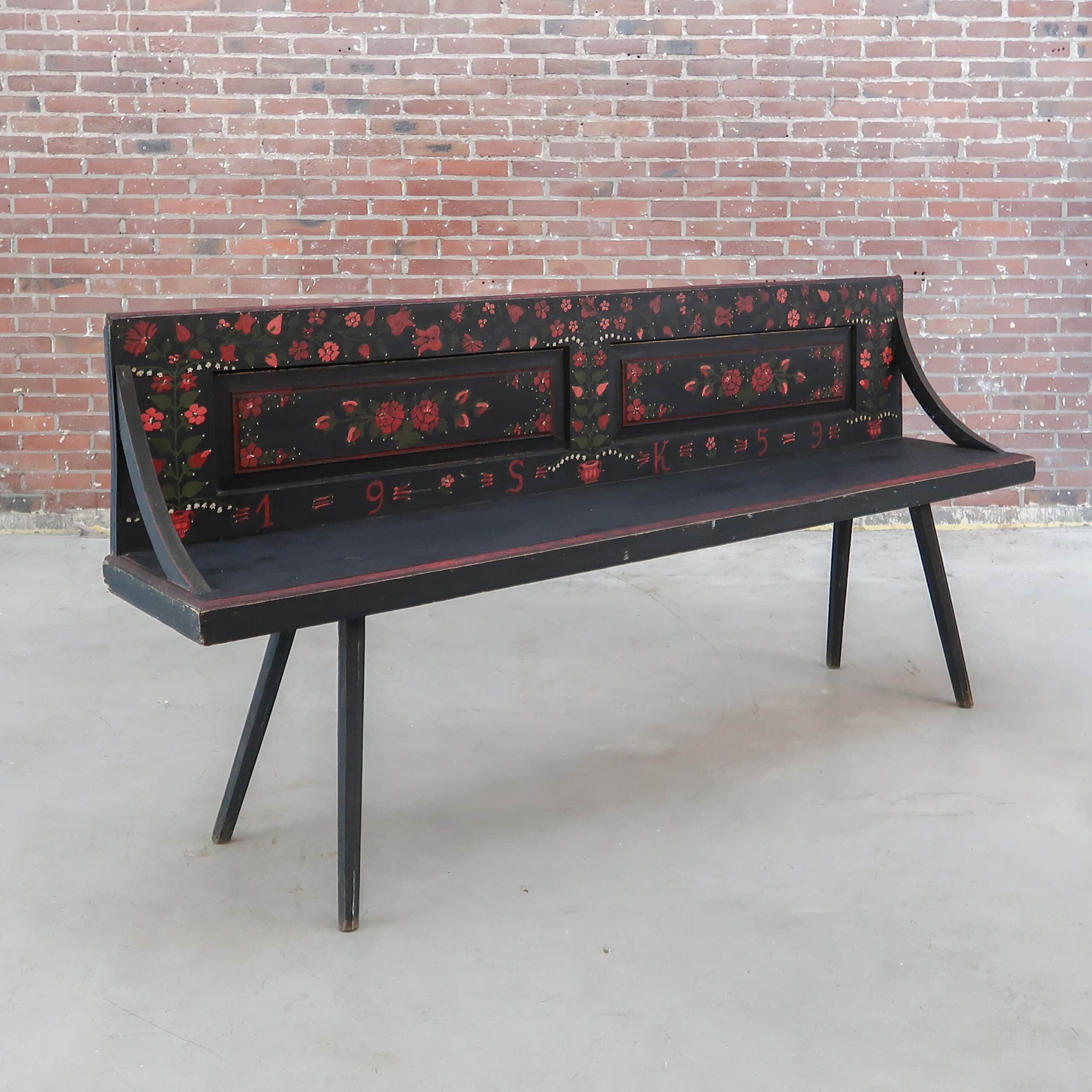 Handbeschilderde antieke bank