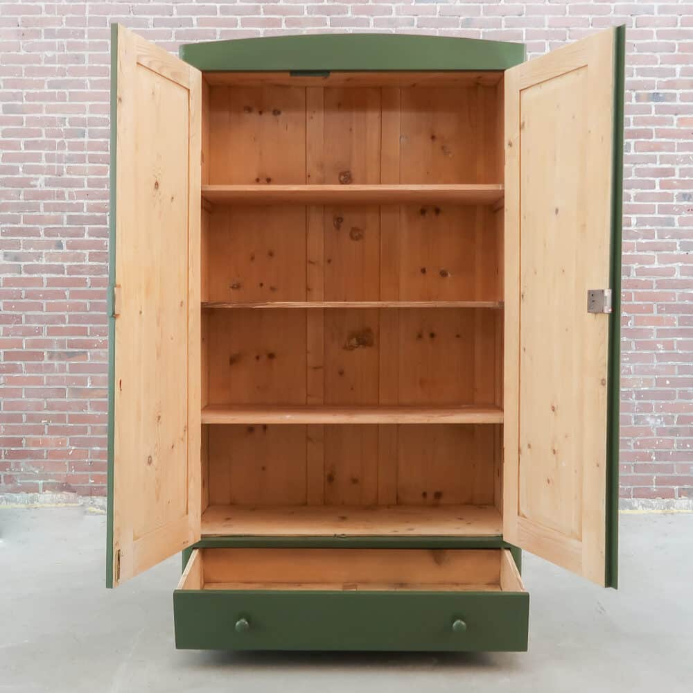 Brocante groene linnenkast - Afbeelding 2