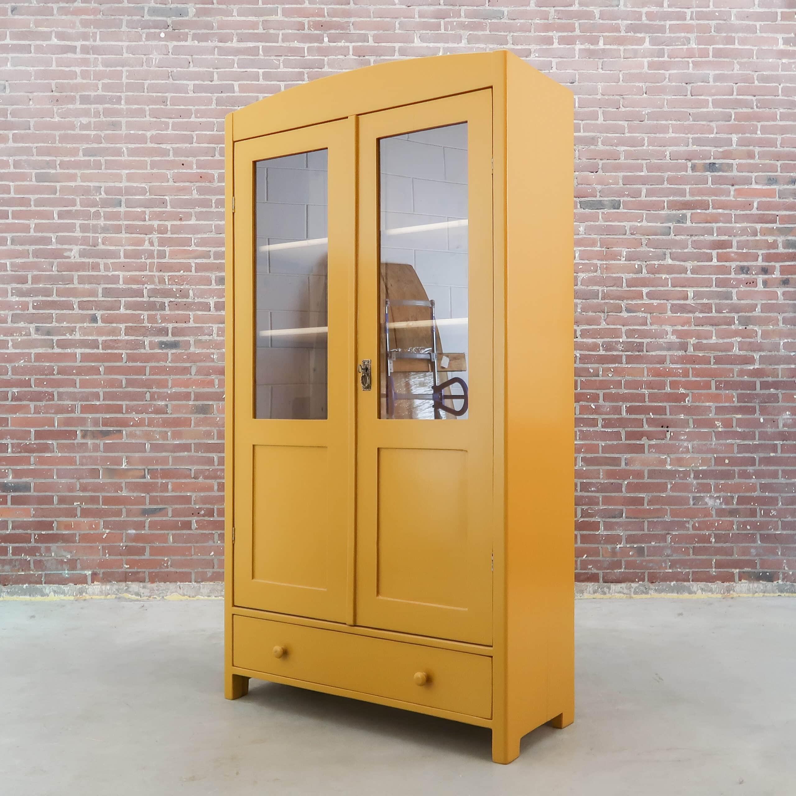 Brocante gele vitrinekast - Afbeelding 6