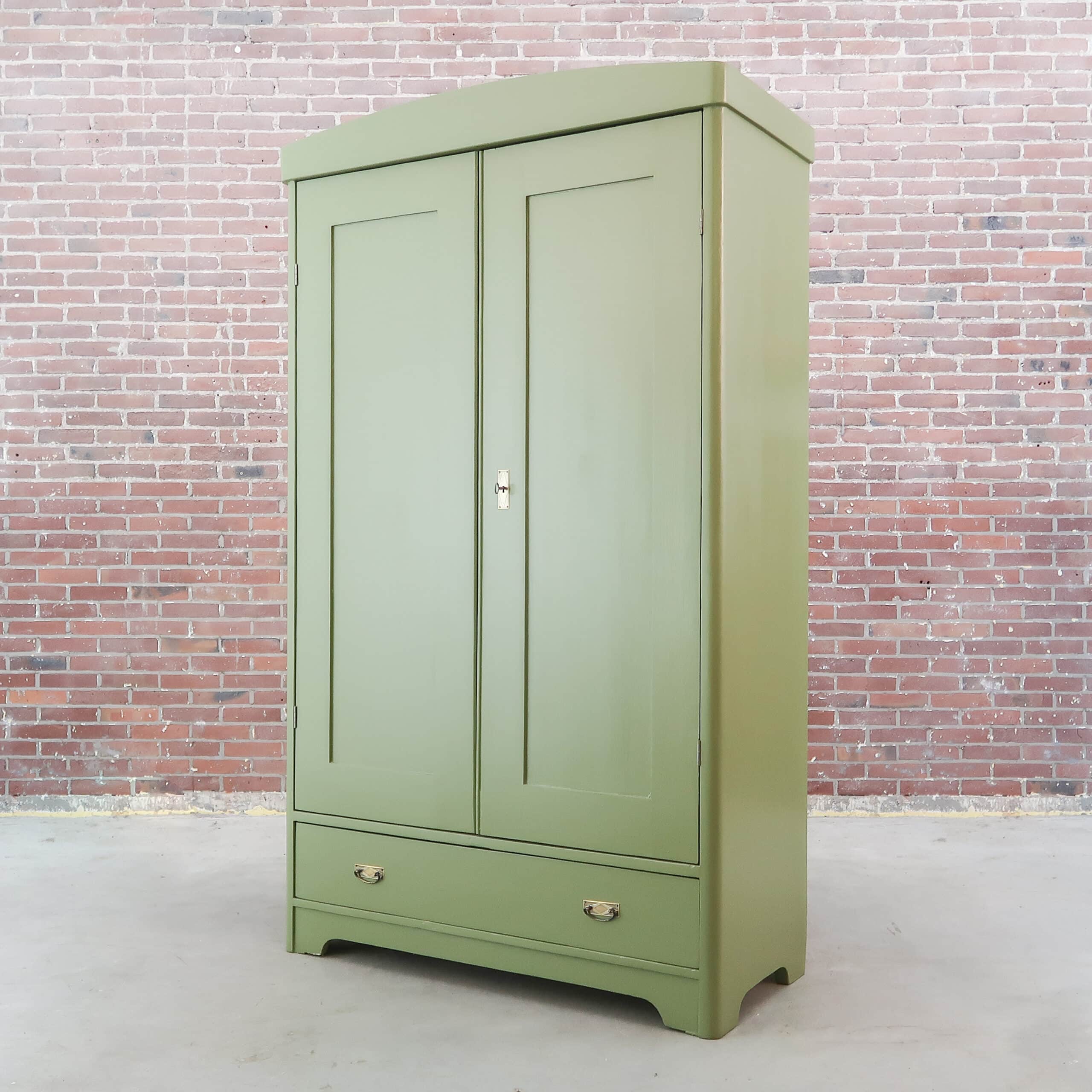 Brocante groene linnenkast - Afbeelding 7