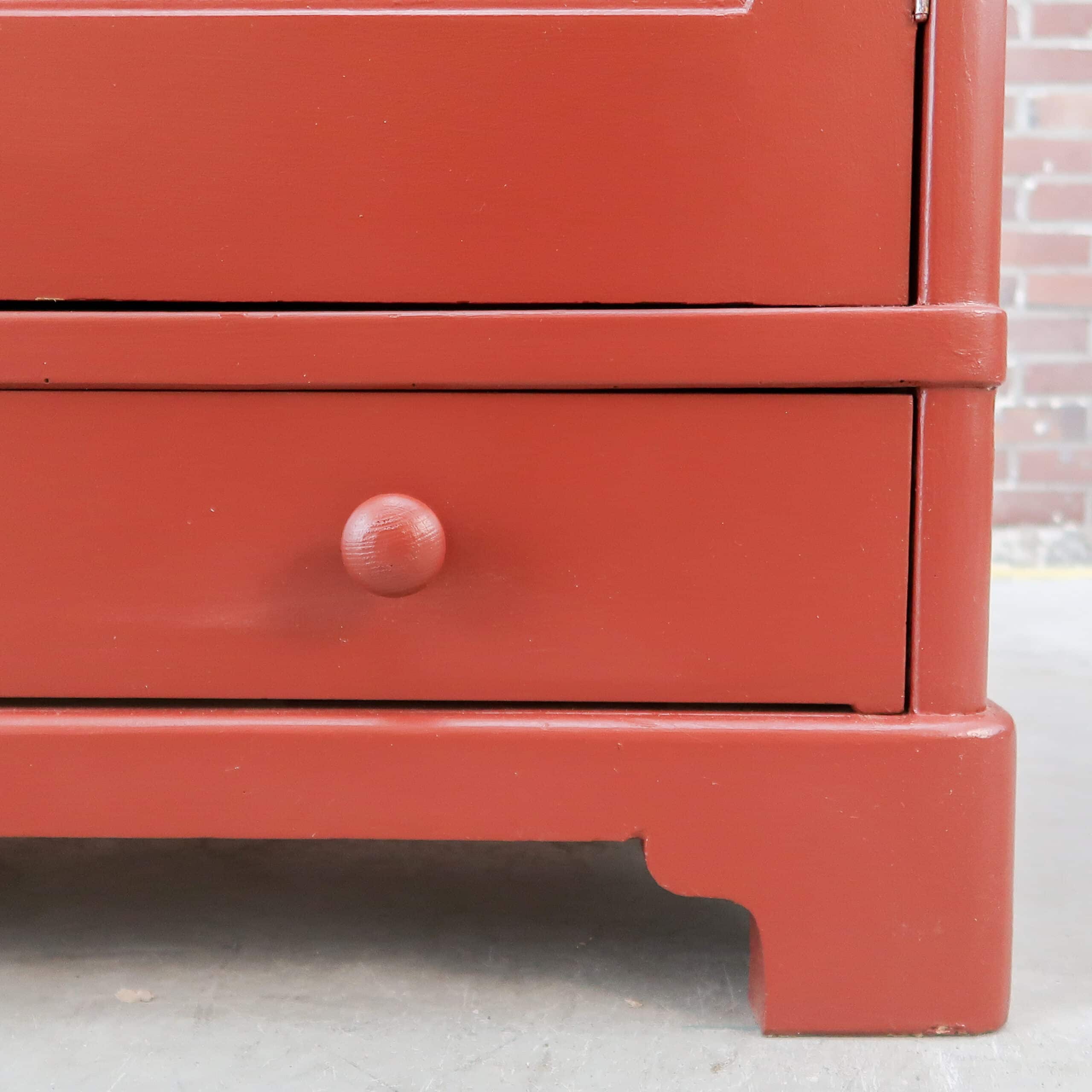 Brocante rode linnenkast - Afbeelding 6