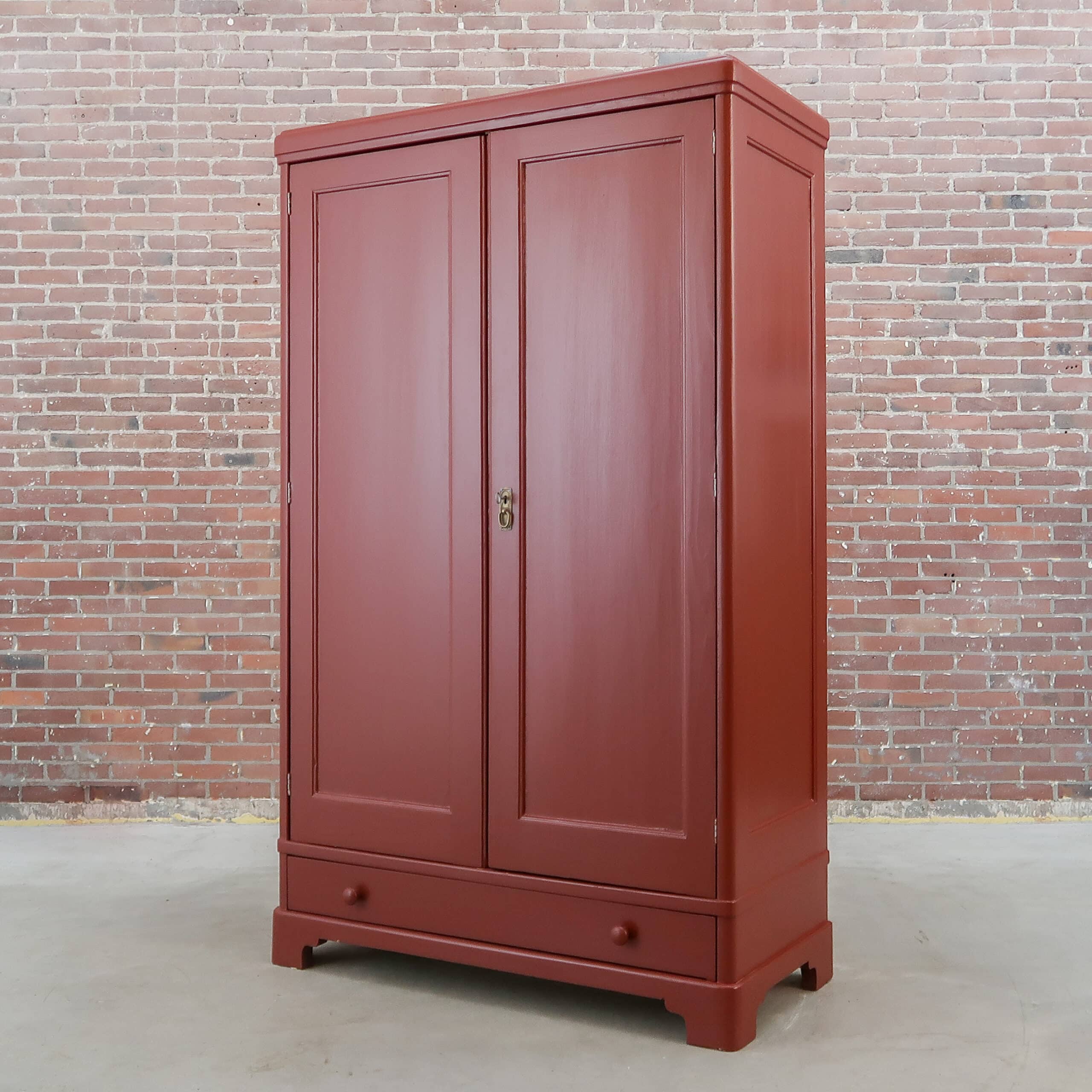 Brocante rode linnenkast - Afbeelding 7