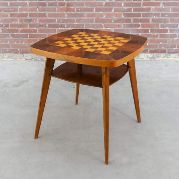 Vintage bijzettafel - ingelegd schaakbord