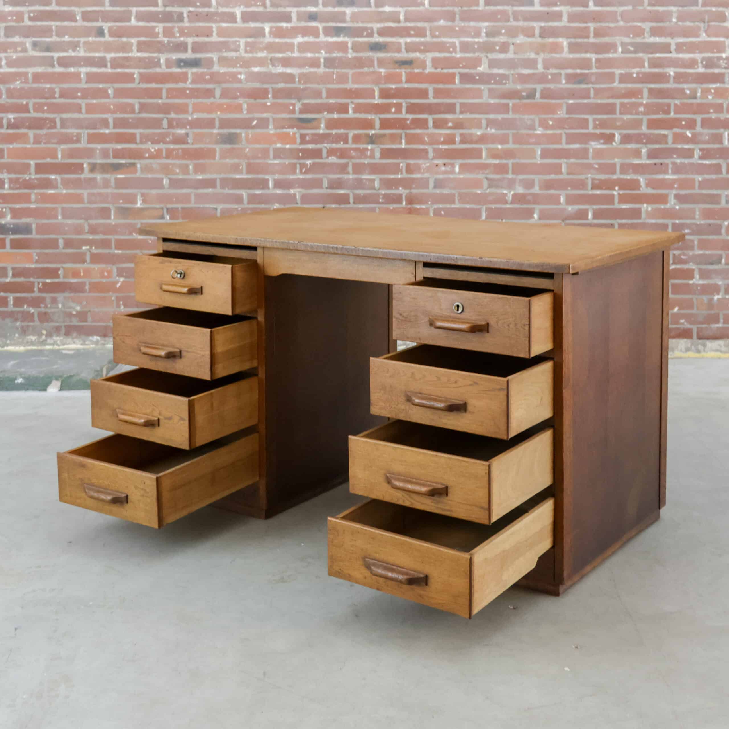 Antiek eikenhouten bureau - Afbeelding 4