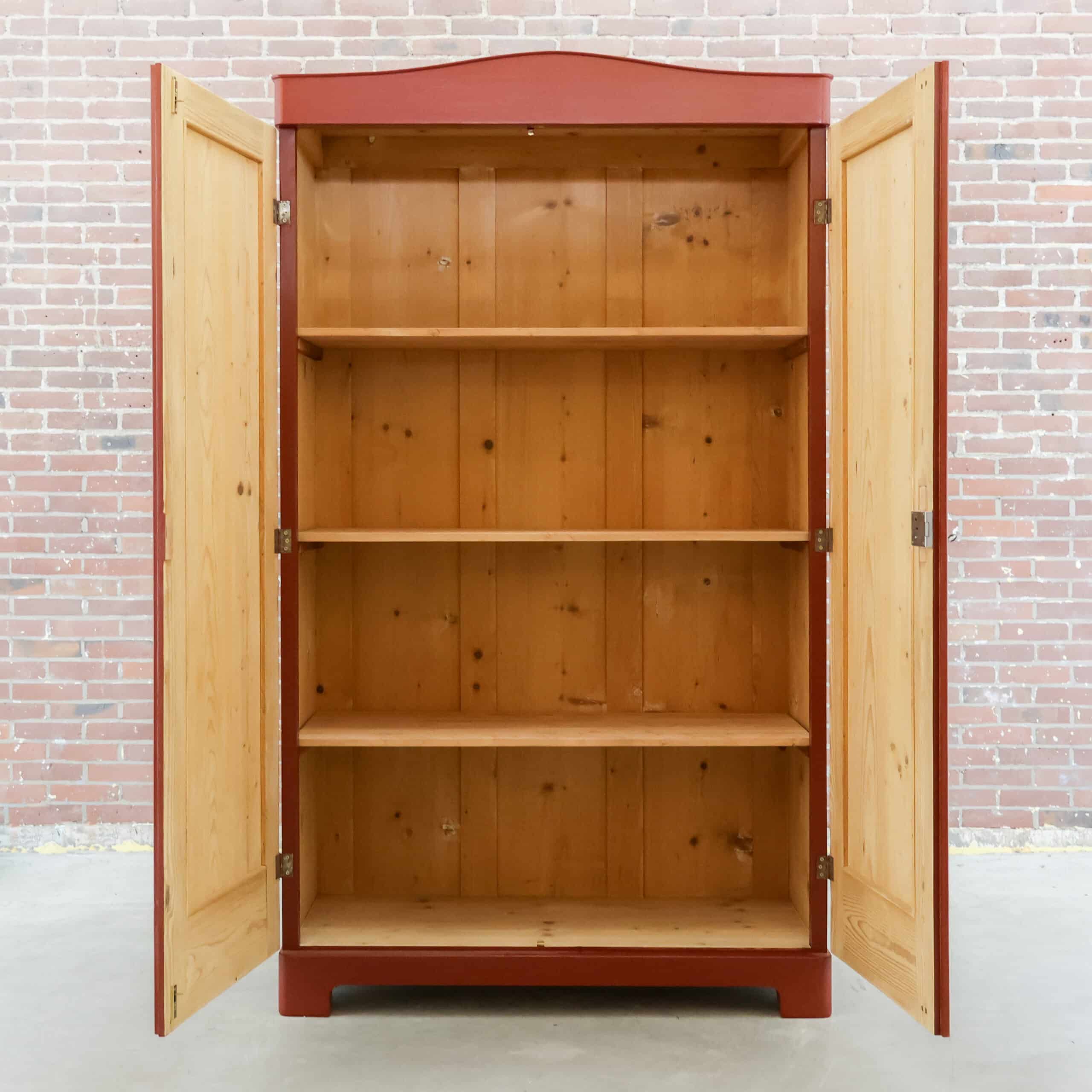 Brocante rode linnenkast - Afbeelding 2