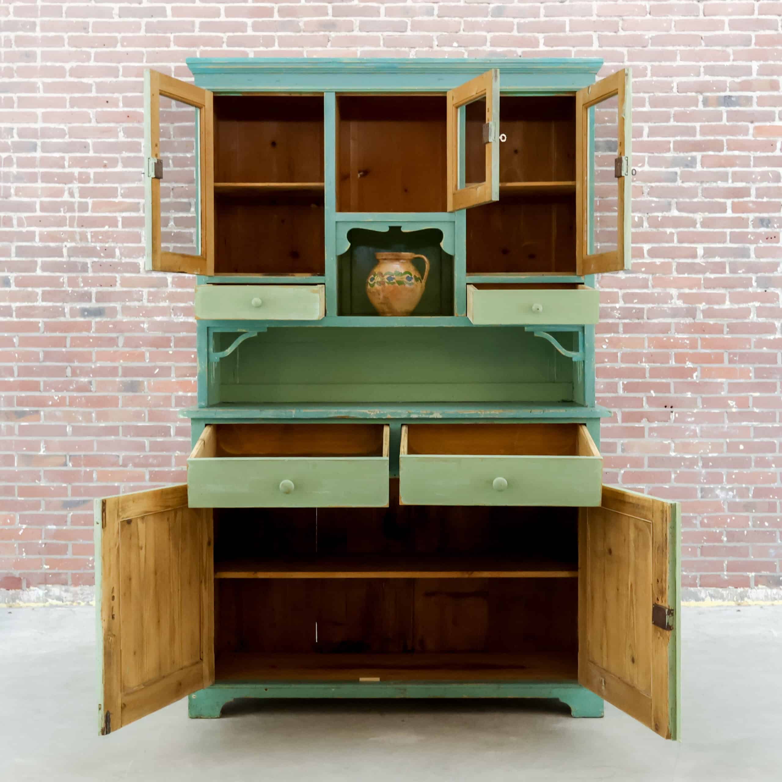Brocante groene buffetkast - Afbeelding 2