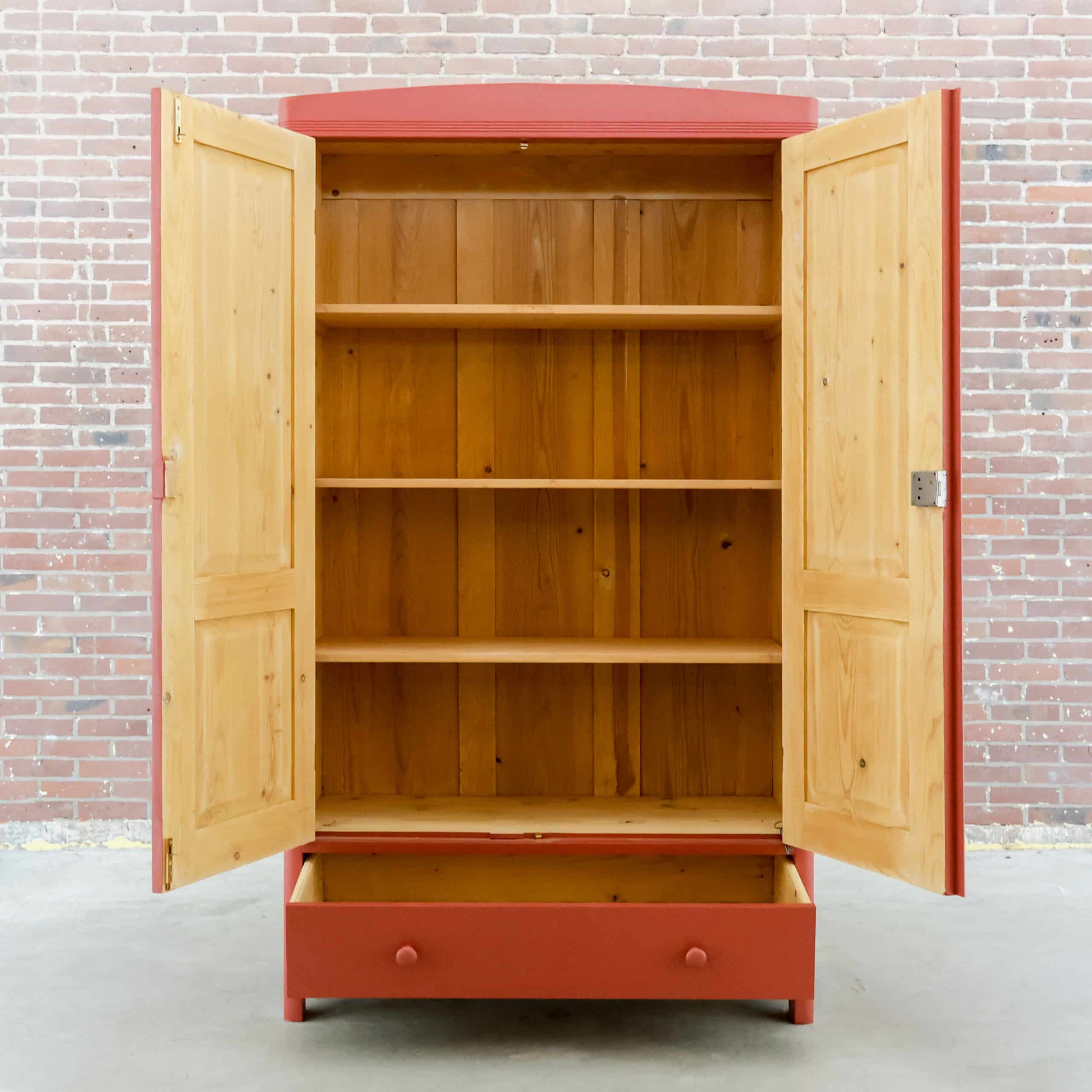 Brocante rode linnenkast - Afbeelding 2