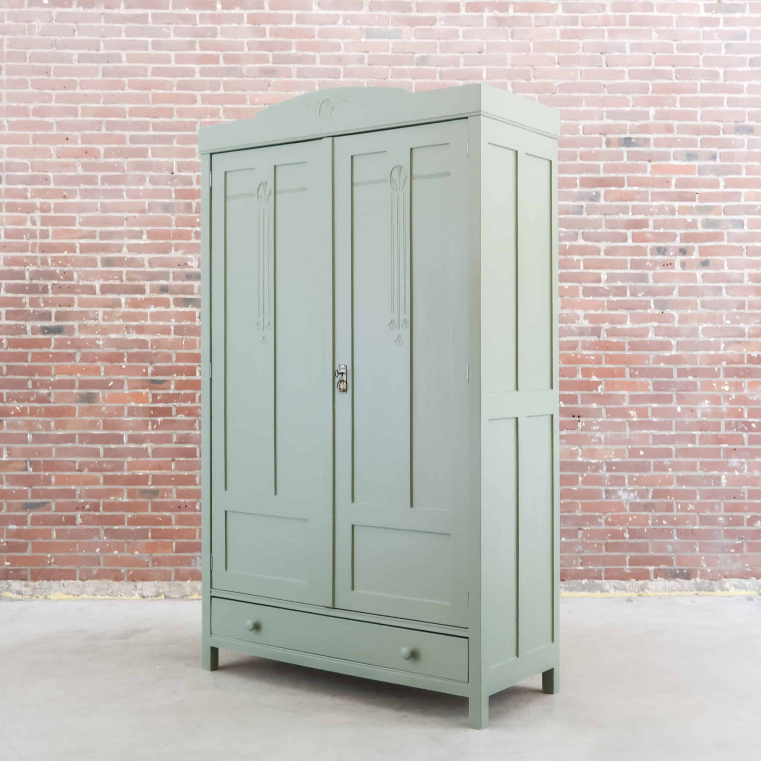 Brocante crème groene linnenkast - Afbeelding 9
