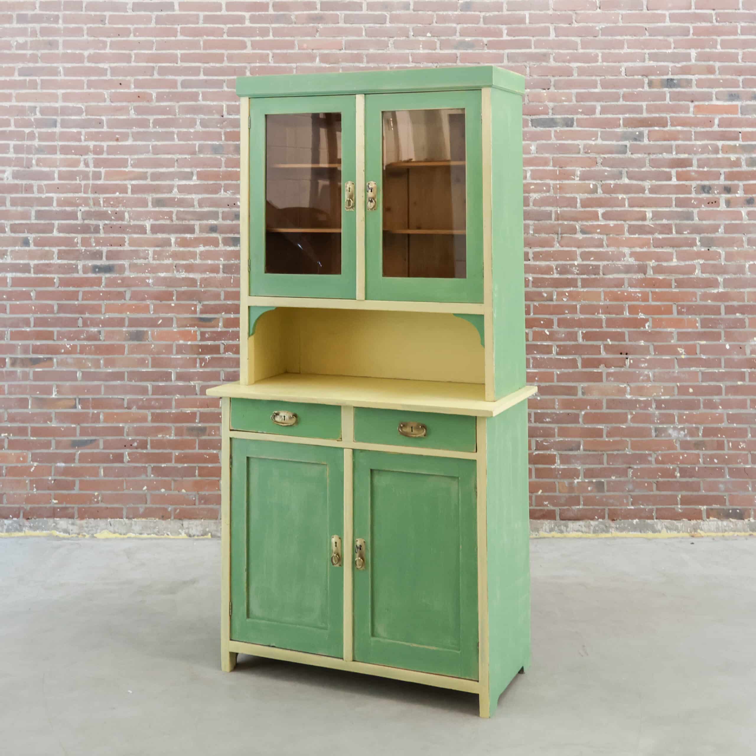 Brocante groene buffetkast - Afbeelding 11