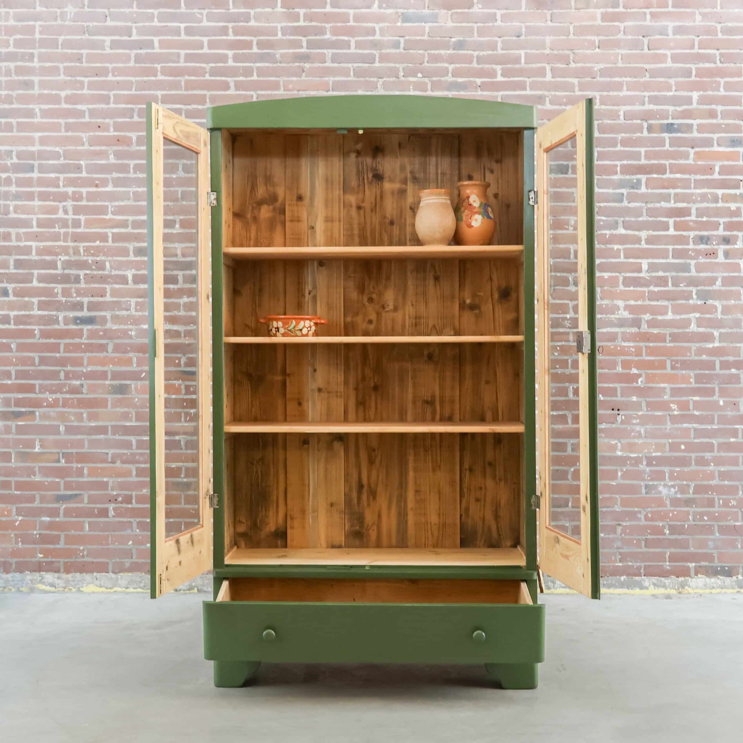 Brocante groene vitrinekast - Afbeelding 2