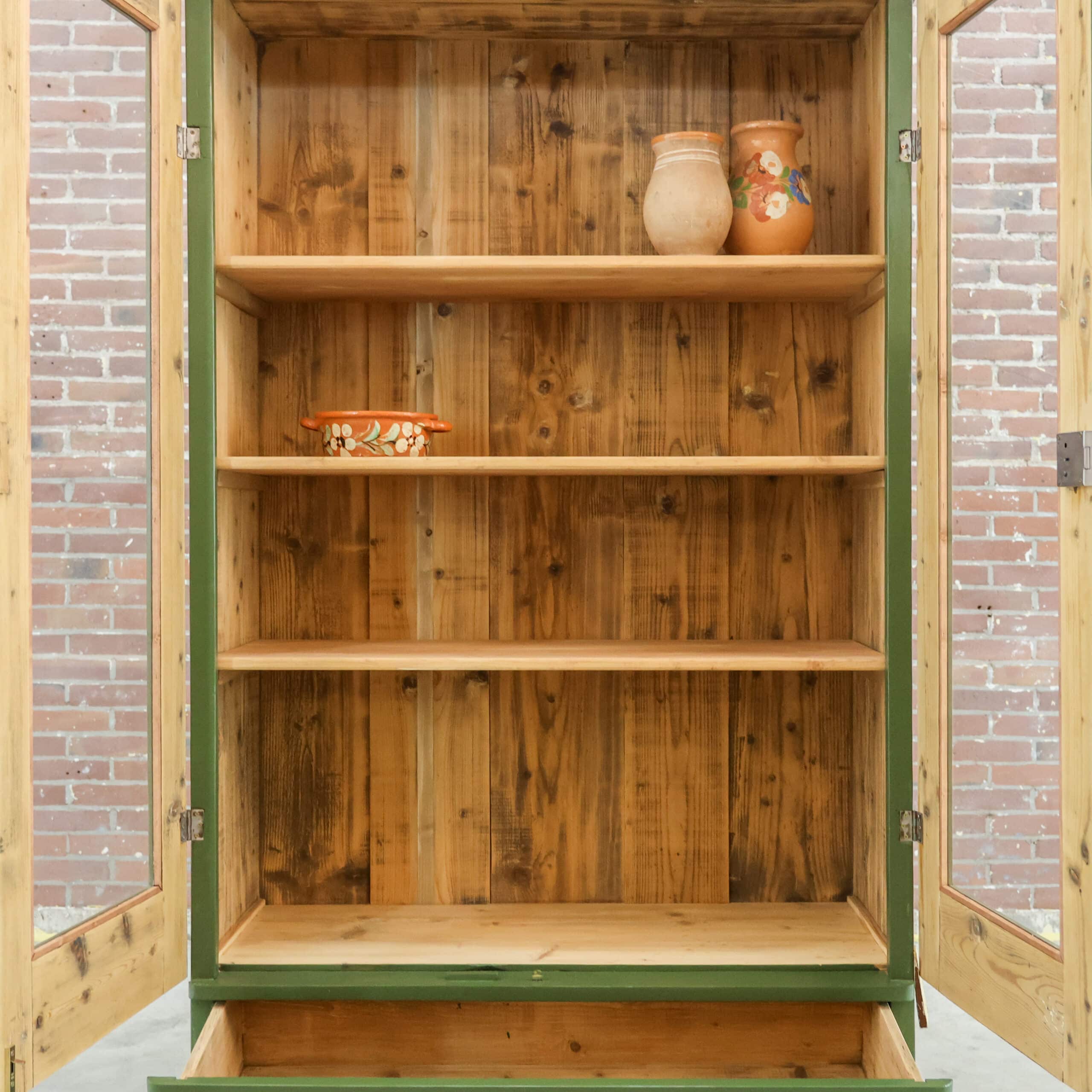 Brocante groene vitrinekast - Afbeelding 3