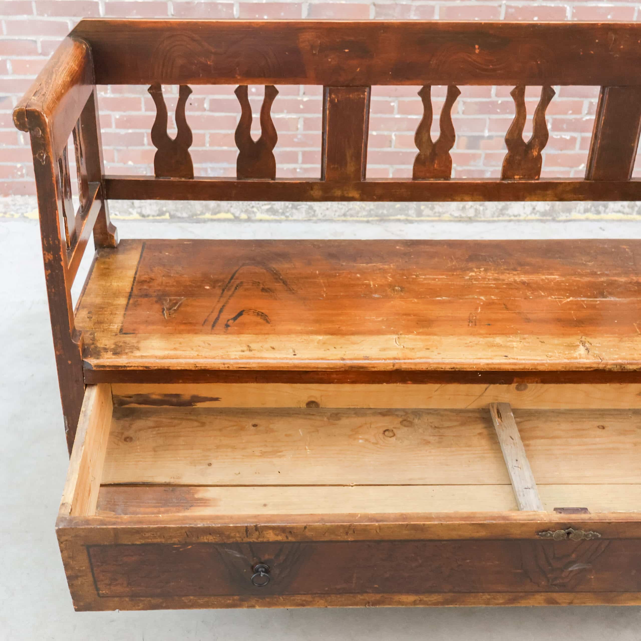 Brocante houten bank - grote la - Afbeelding 3