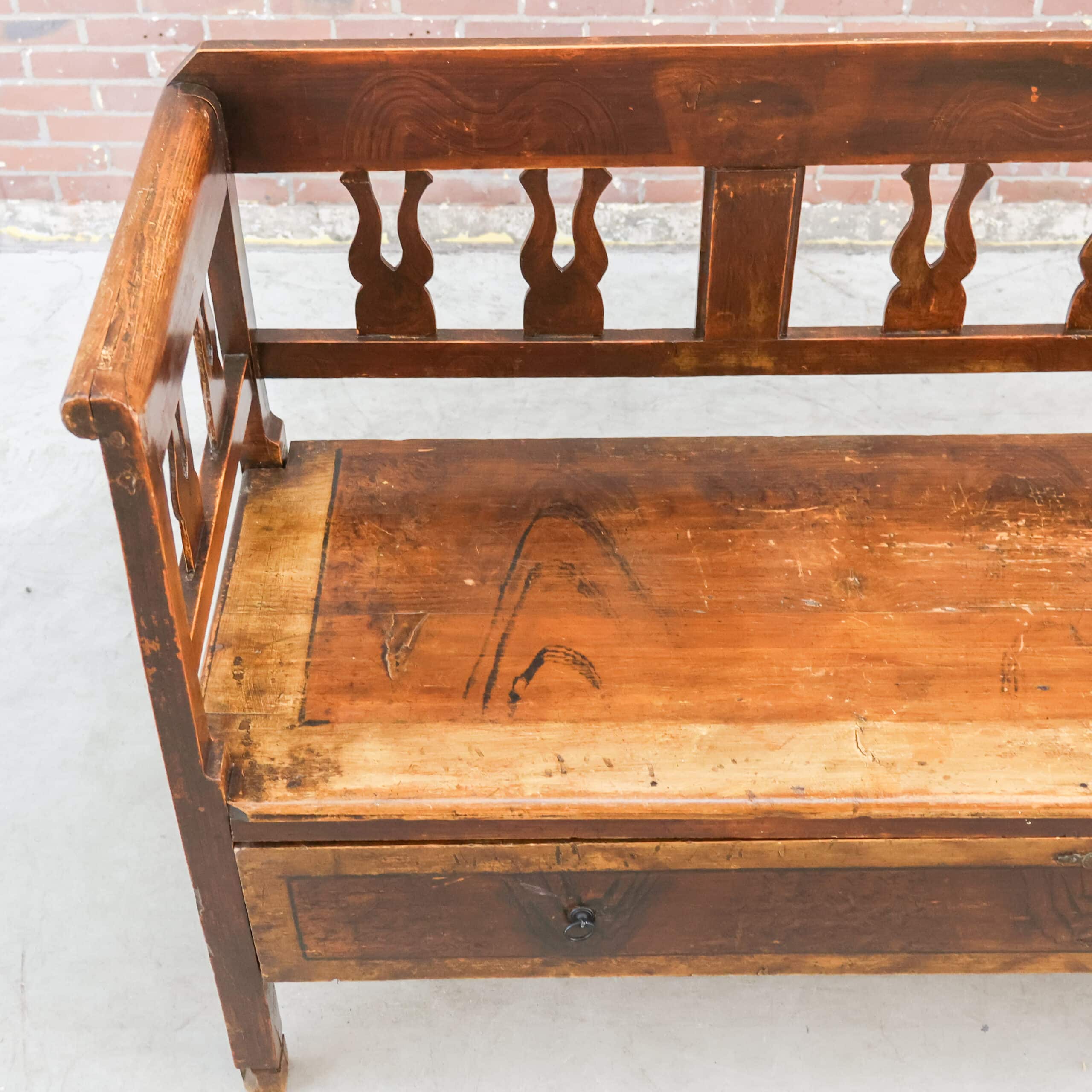 Brocante houten bank - grote la - Afbeelding 2