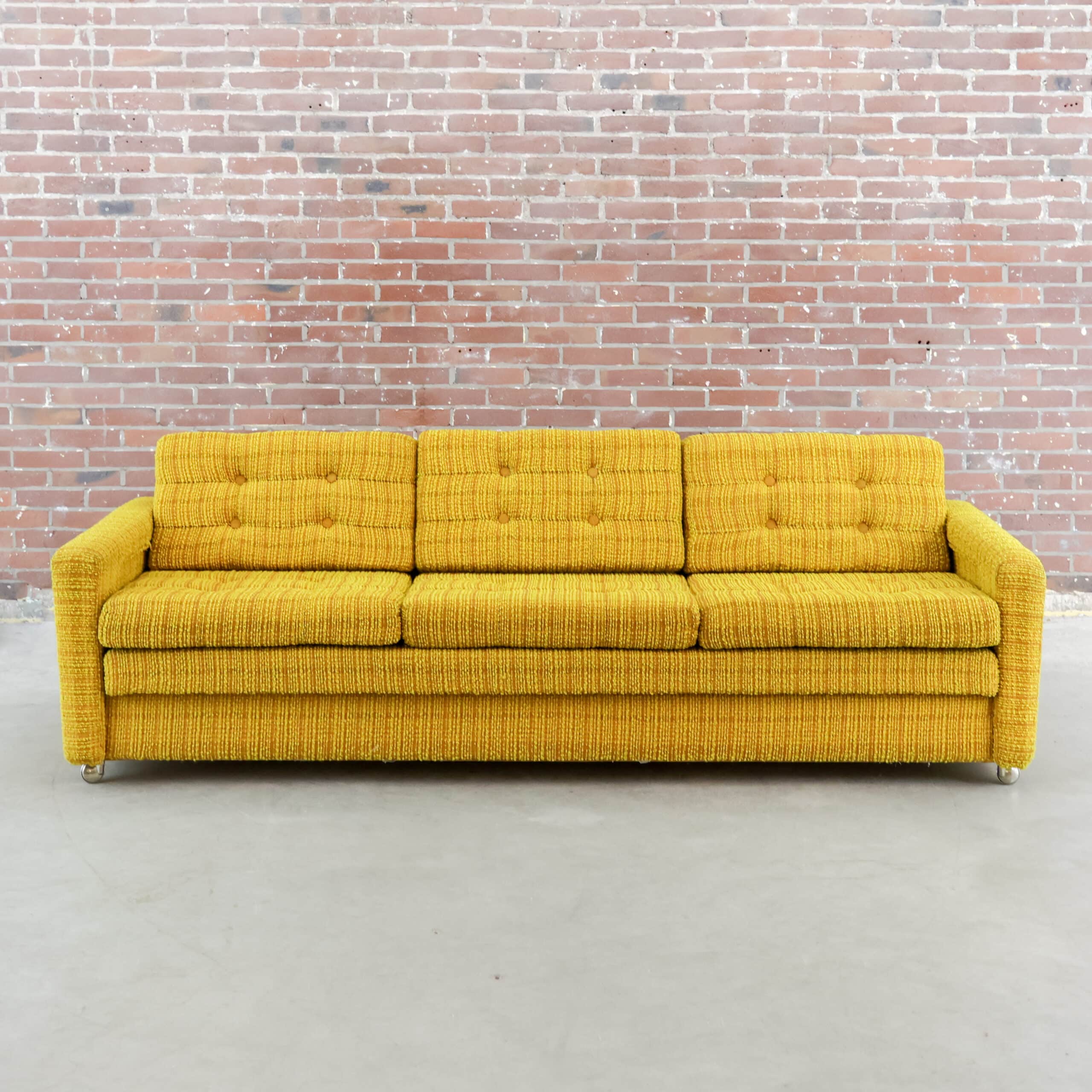 Mid century okergele bank / slaapbank - Afbeelding 2
