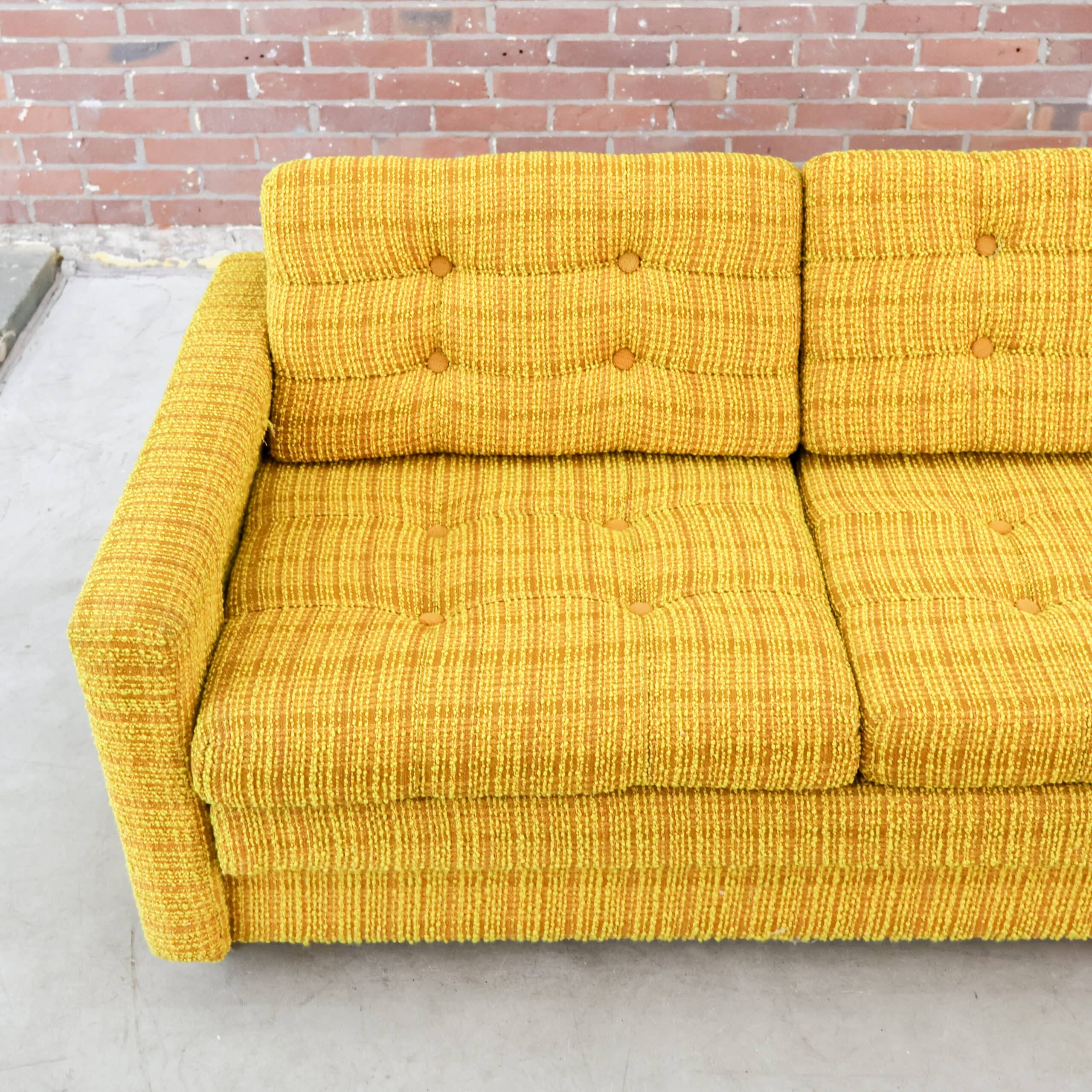 Mid century okergele bank / slaapbank - Afbeelding 9