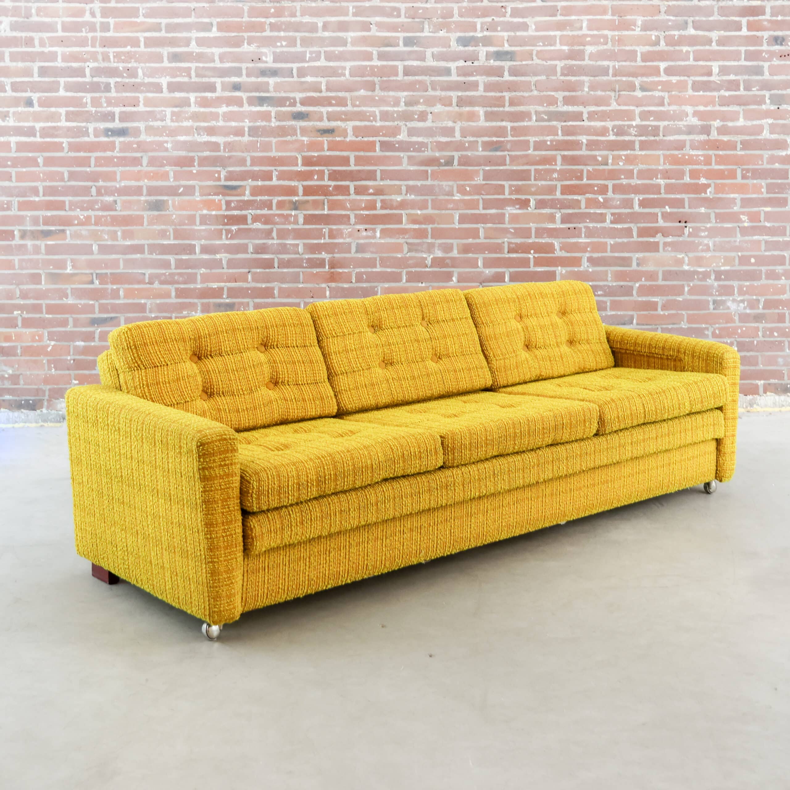 Mid century okergele bank / slaapbank - Afbeelding 8