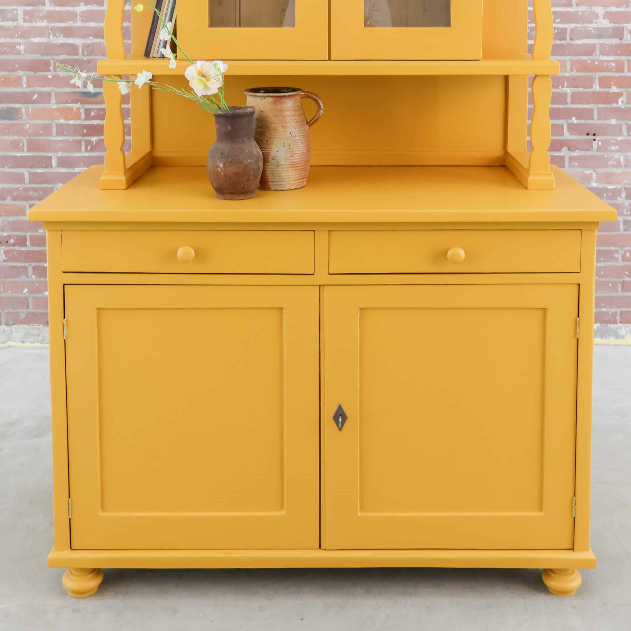 Brocante okergele buffetkast - Afbeelding 9