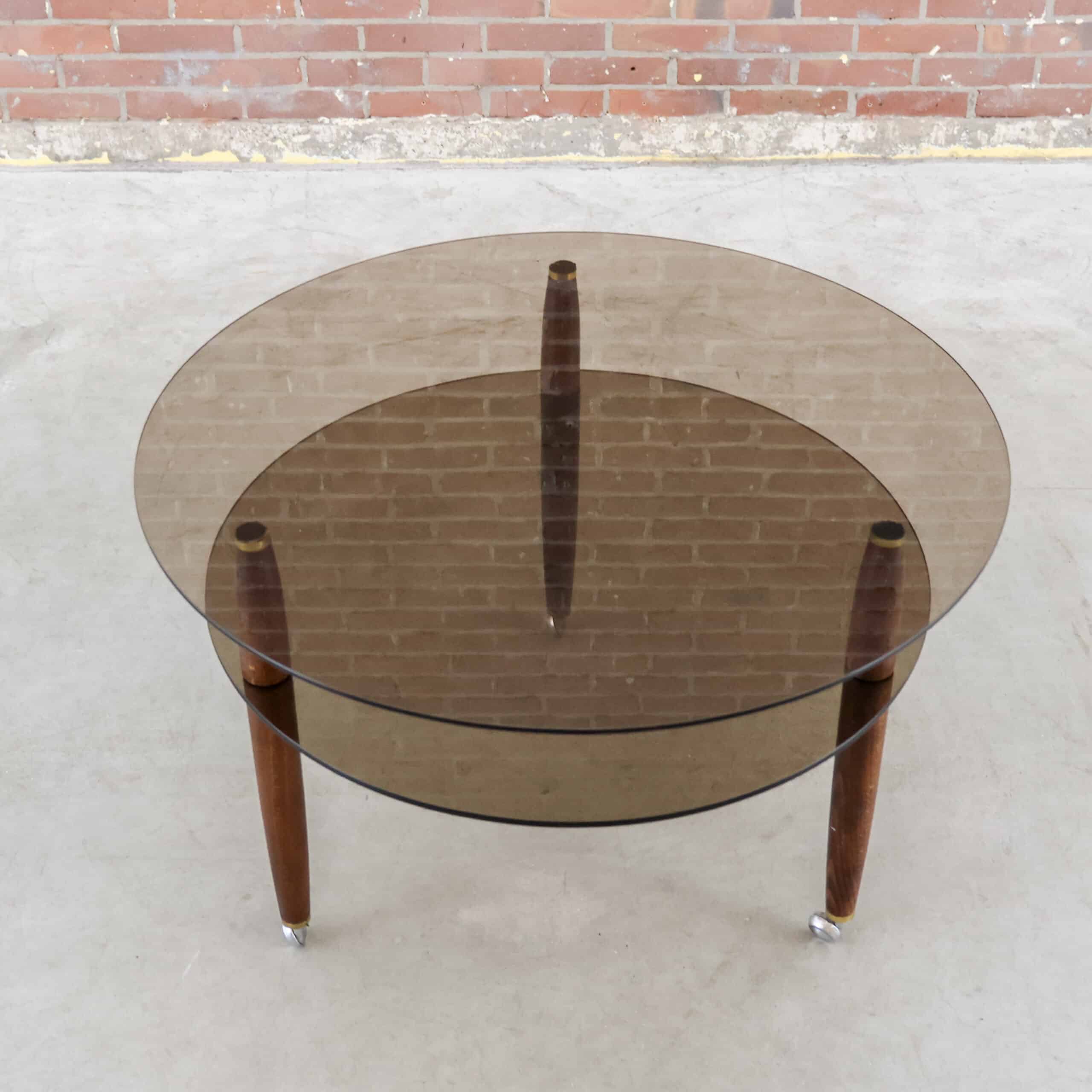 Vintage ronde tafel met rookglas - Image 2